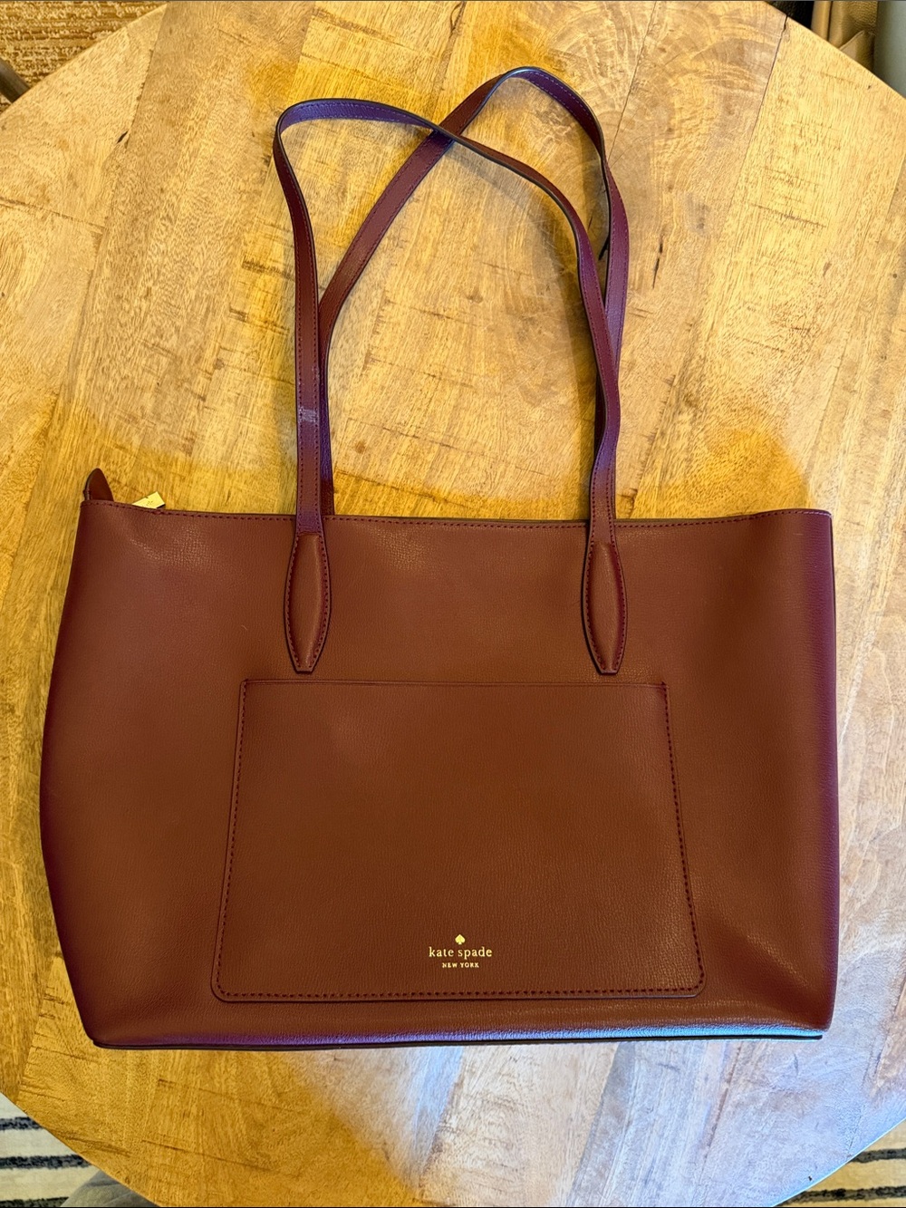 kate spade burgundy leather tote with front pocket